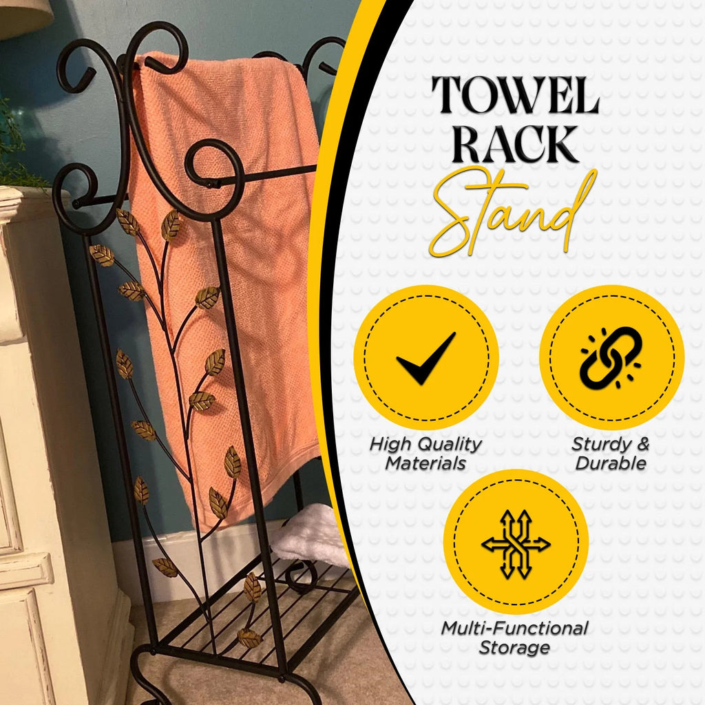 Black Metal Towel Rack Stand with Shelf H38023