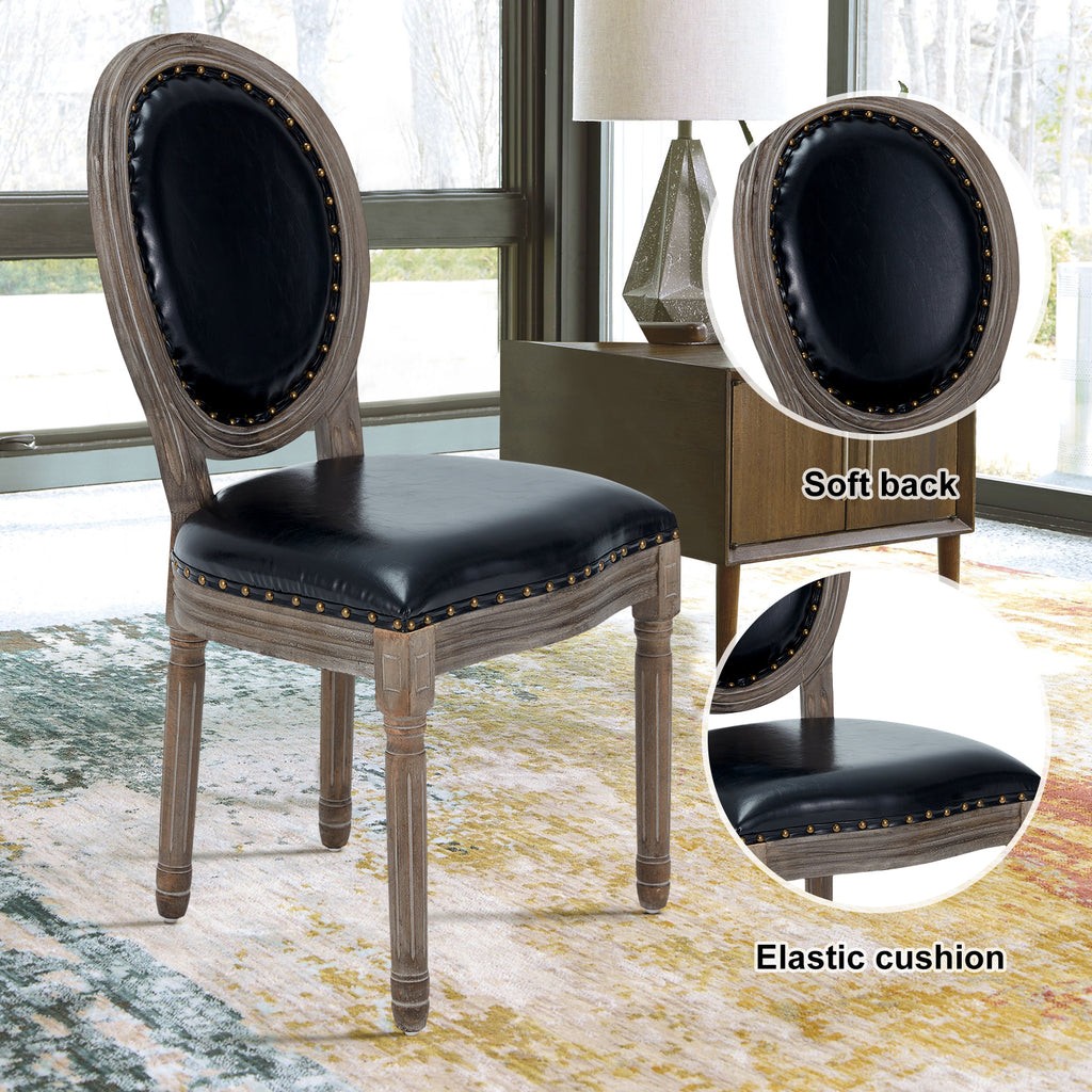 Black Leather Dining Chairs Set of 4 with Solid Wood Legs L556305