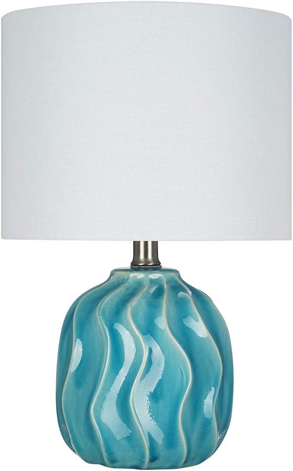 Small Textured Ceramic Accent Table Lamp with Linen Shade W681