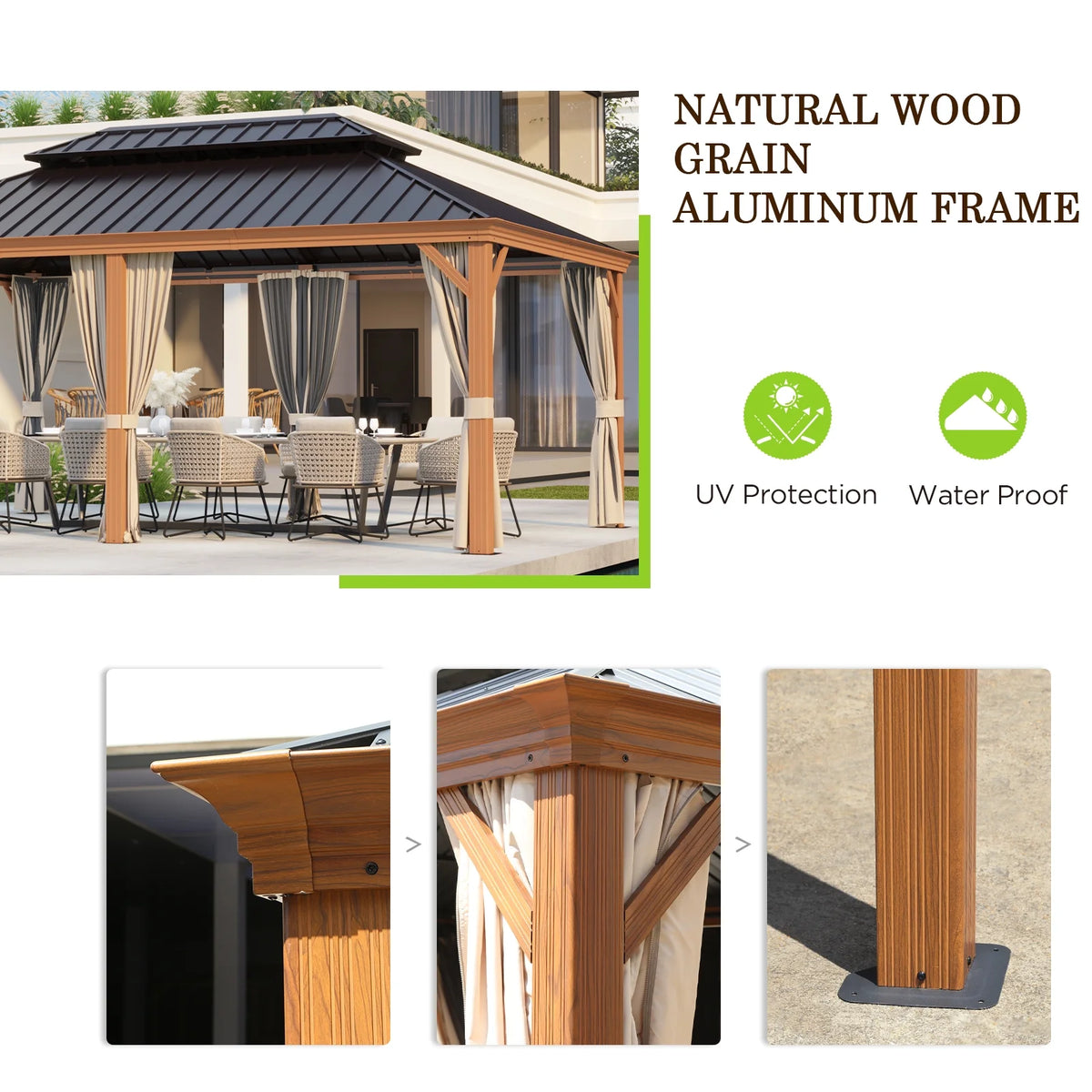 12x18 FT Hardtop Gazebo with Textilene Nettings and Curtains N765989