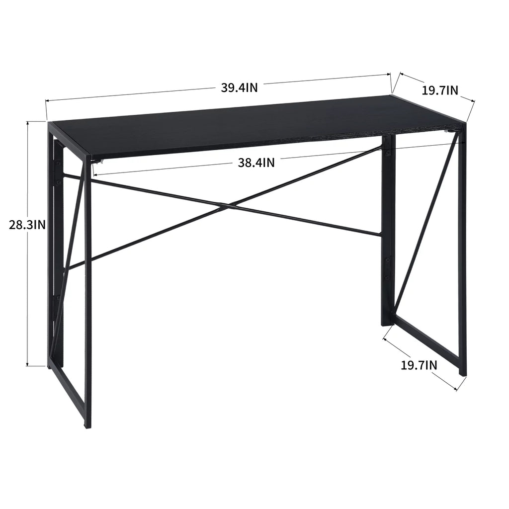 39.4-inch Black Folding Desk with Metal Frame and Wood Top O53351