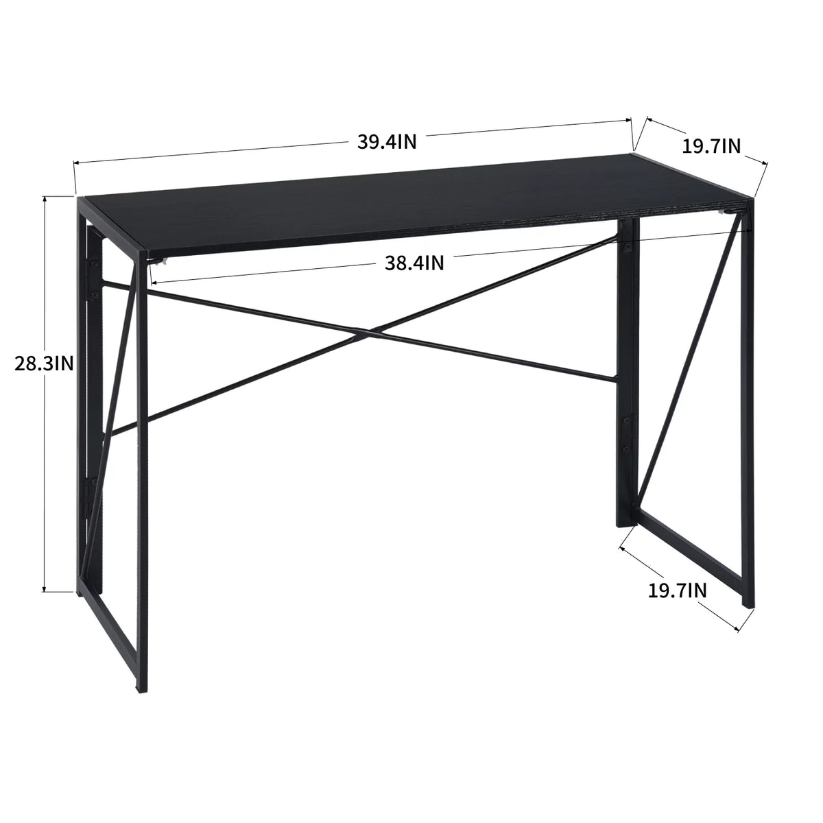 39.4-inch Black Folding Desk with Metal Frame and Wood Top O53351