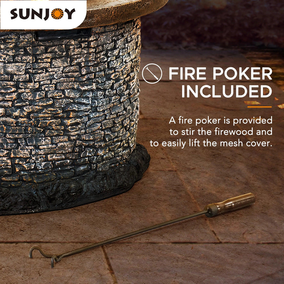32 in. Stone Wood Burning Fire Pit with Steel Mesh Spark Screen and Fire Poker Q2921