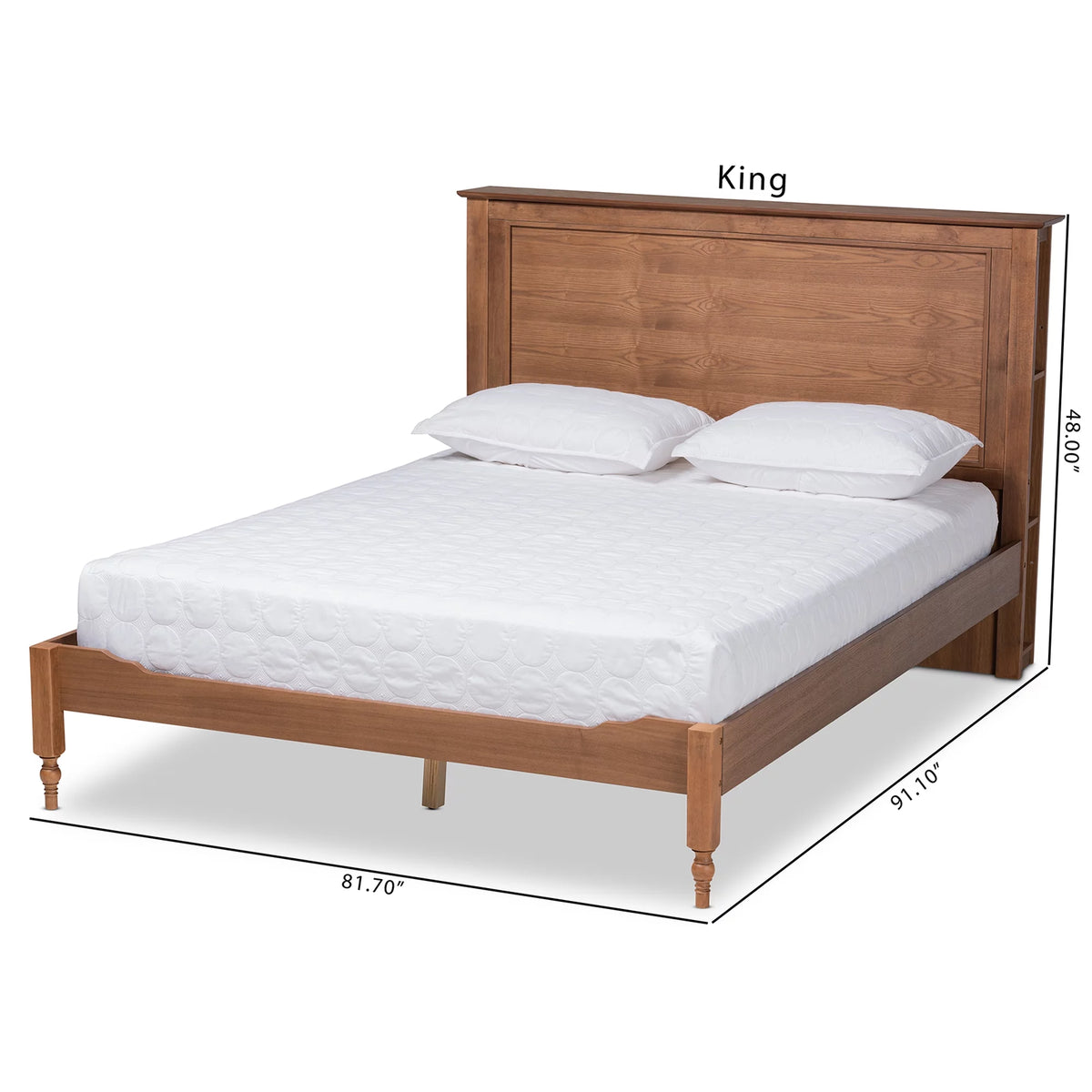 Ash Walnut Brown Wood King Size Platform Storage Bed with Built-In Shelves V4163