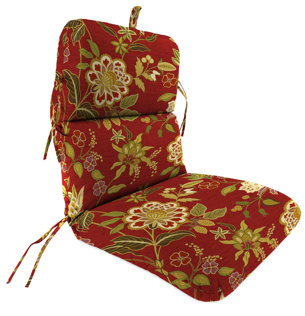 Red Floral Rectangular Outdoor Chair Cushion with Ties M7551