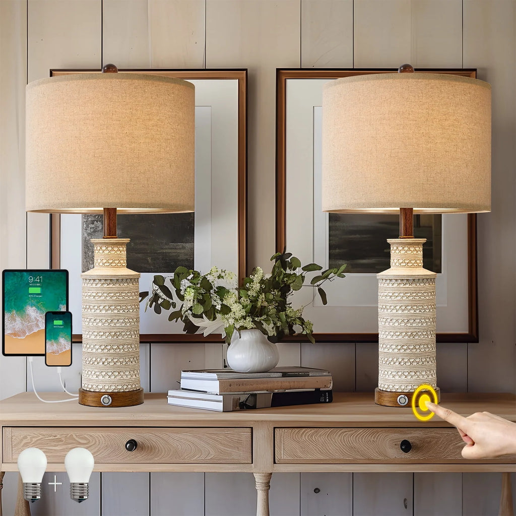 3 Way Dimmable Table Lamp Set of 2 with USB Ports G739522