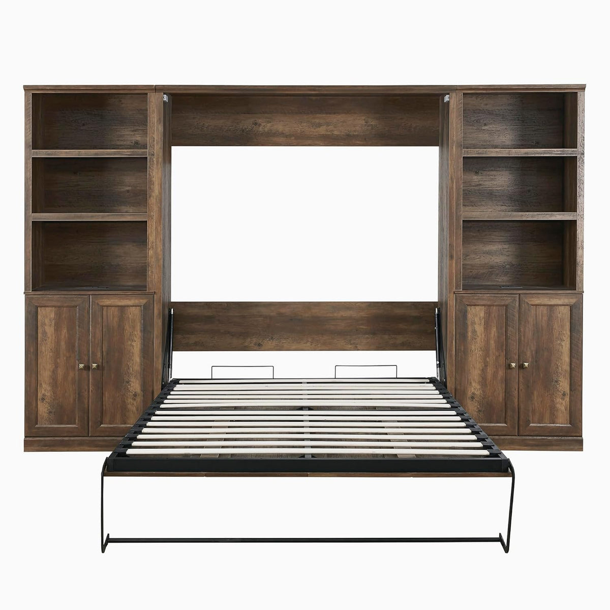 Full Size Brown Wood Murphy Bed with 2 Side Cabinet M194980