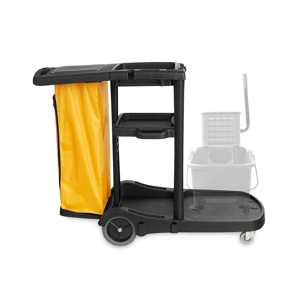 Black Housekeeping Cleaning Cart with Shelves and Vinyl Bag X208