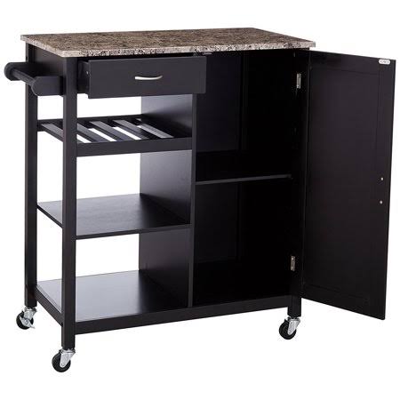 Black Marble Kitchen Island Serving Cart with Storage Drawer P6783
