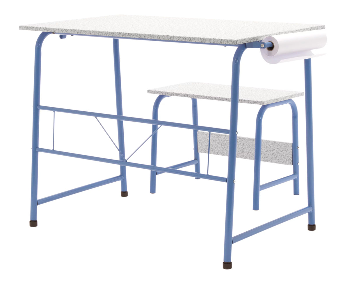 Blue Metal Art Desk and Bench W696