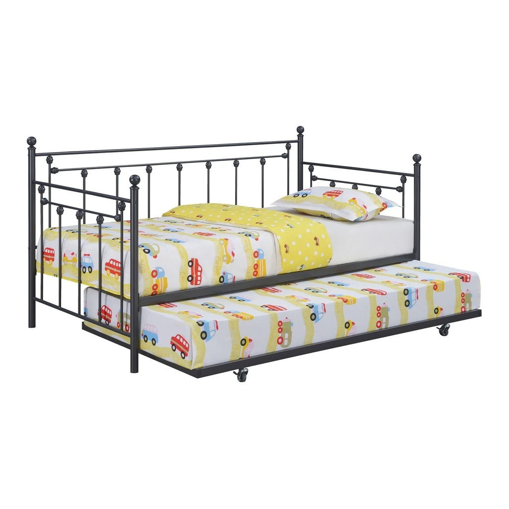 83 Inch Modern Daybed with Pull Out Trundle Black Steel Metal Frame V139693