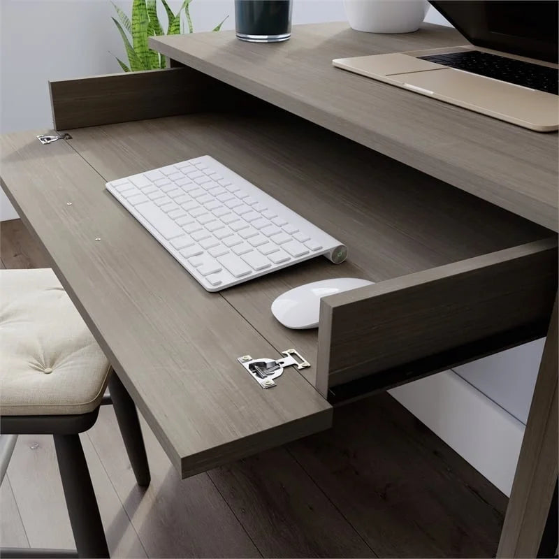 Contemporary Gray Engineered Wood Computer Desk P8101