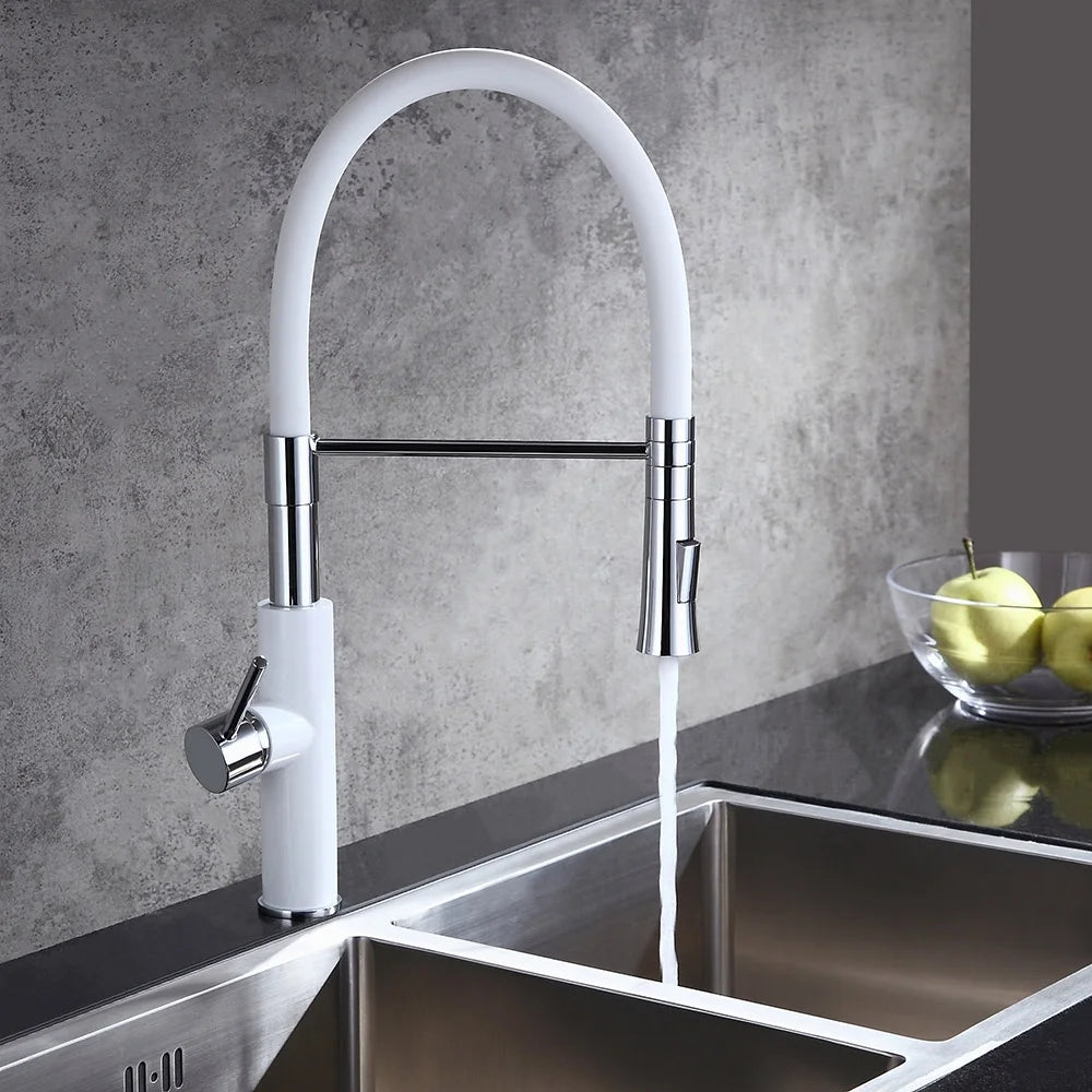 White & Chrome Single Handle Solid Brass Kitchen Faucet O795492
