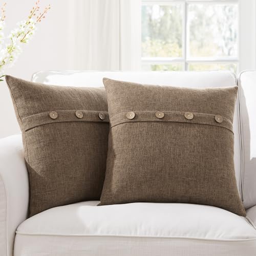 Set of 2 Cool Grey Pillow Covers 18 x 18 Inches with Coconut Buttons F854899
