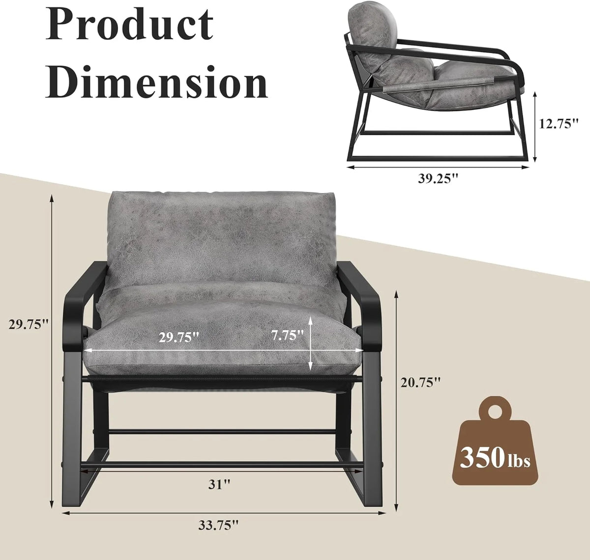 Gray Upholstered Accent Arm Chair with Metal Frame P2259