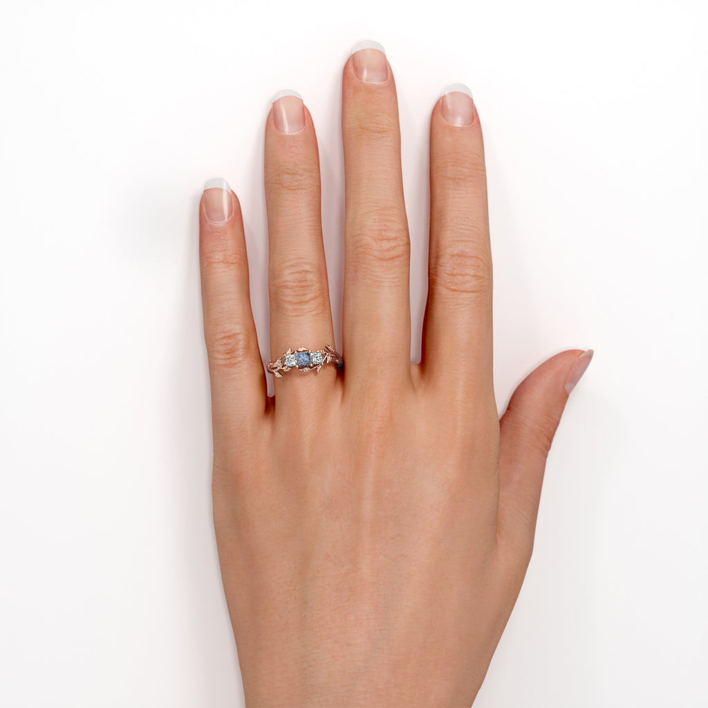 Triple Stone Engagement Ring with Salt and Pepper Diamond and Moissanite X7809