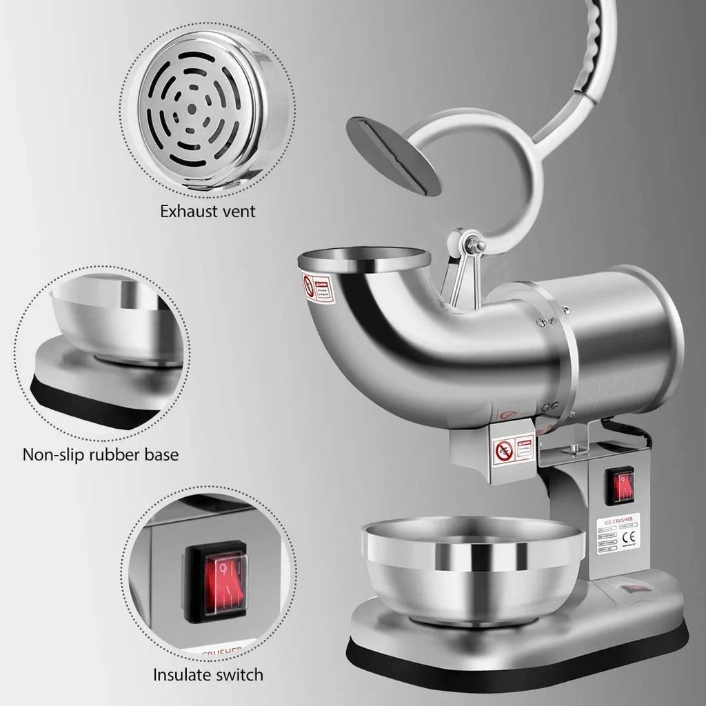 Silver Electric Dual Blades Ice Crusher Snow Cone Maker Machine 440lbs/hr K181