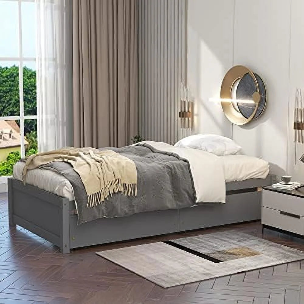 Solid Wood Platform Bed with Two Storage Drawers N423