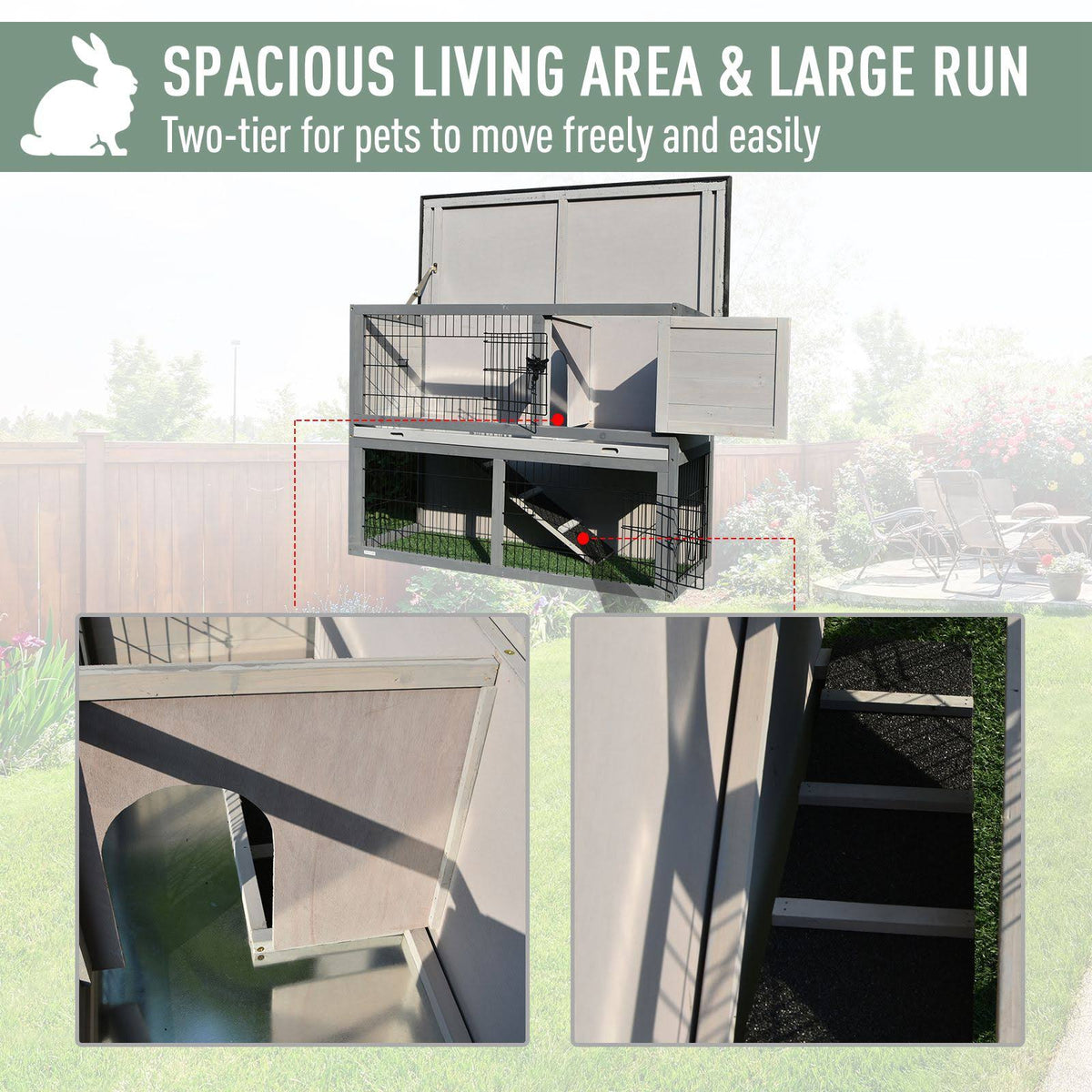 2-Tier Wooden Rabbit Hutch with Cage G568