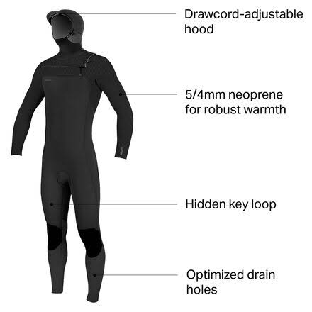 5/4+mm Hooded Chest Zip Full Wetsuit R9320