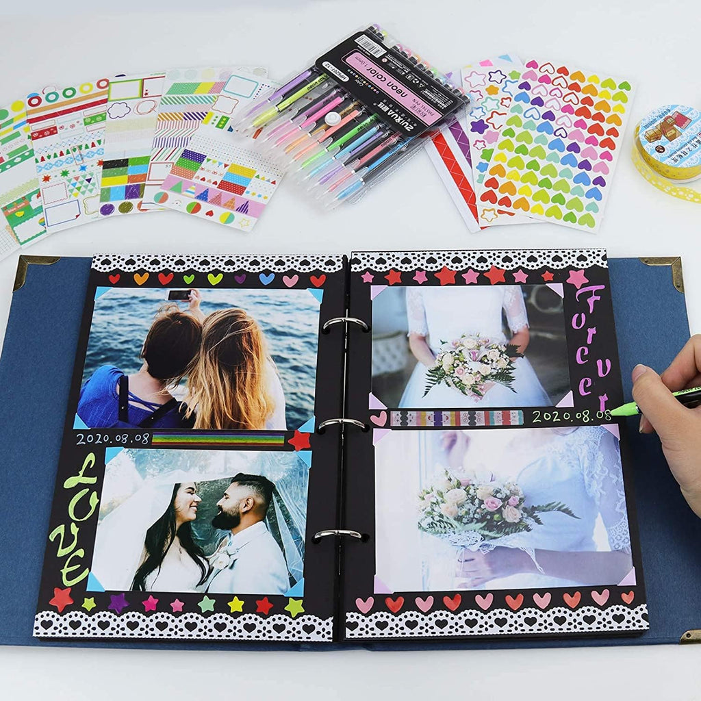 60 Pages Hardcover 8.5x11 Inches 3 Rings Removable Black Paper Scrapbook Photo Album Kit I852