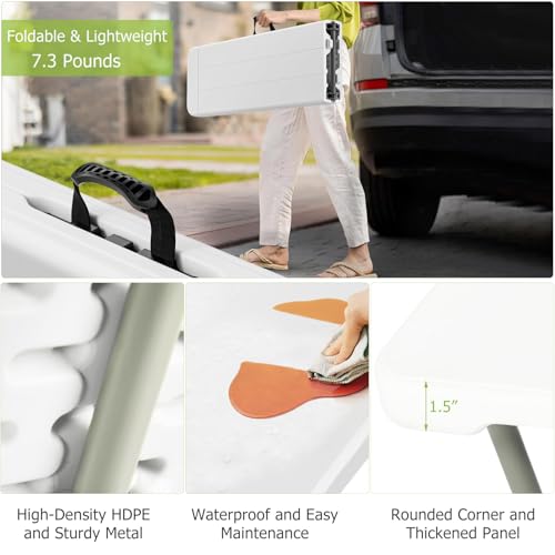 White 6FT Folding Bench with Carry Handle, 2 Pack W22343