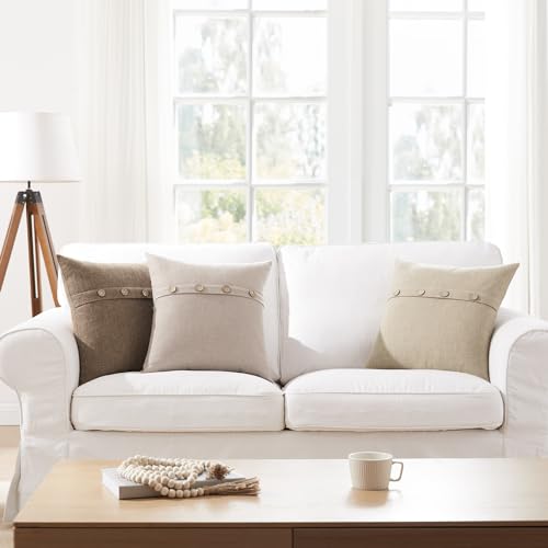 Set of 2 Cool Grey Pillow Covers 18 x 18 Inches with Coconut Buttons F854899