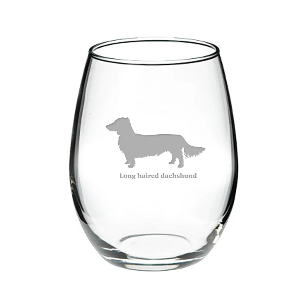 Long Haired Dachshund Stemless Red Wine Glass Z42935