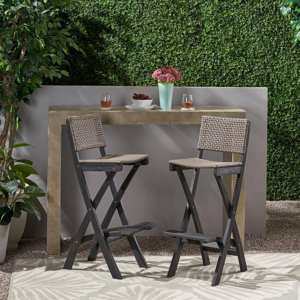 Dark Gray Acacia Wood Outdoor Barstool Set of 2 V7952