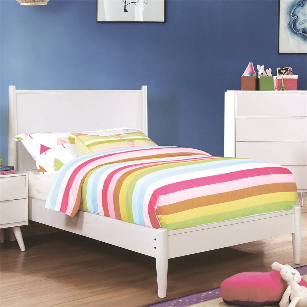 White Solid Wood King Platform Bed T19493