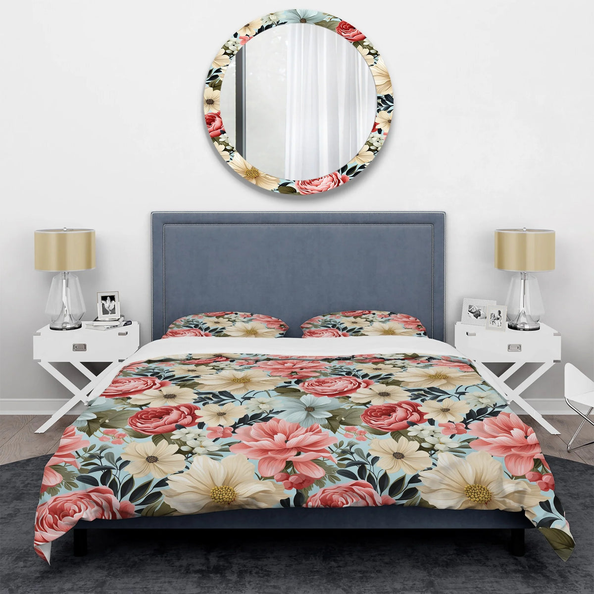 Pink Floral Bedding Set with 1 Sham F7064