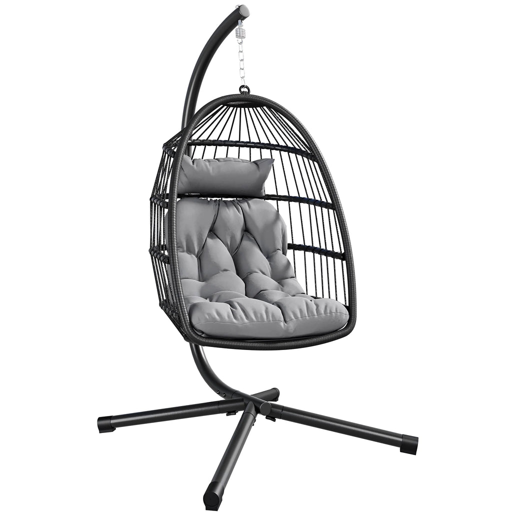 Hanging Egg Swing Chair with Stand Wicker Dark Gray S79182