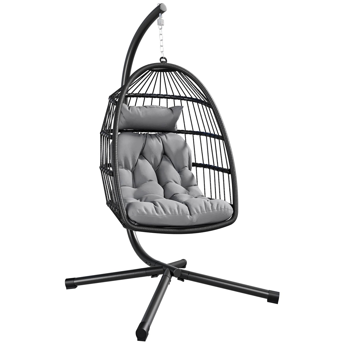 Hanging Egg Swing Chair with Stand Wicker Dark Gray S79182