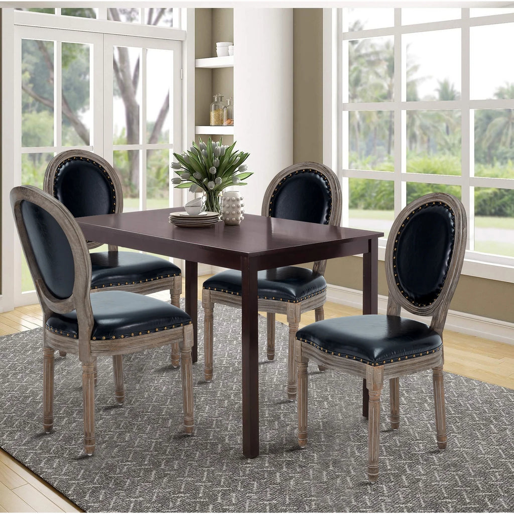 Black Leather Dining Chairs Set of 4 with Solid Wood Legs L556305