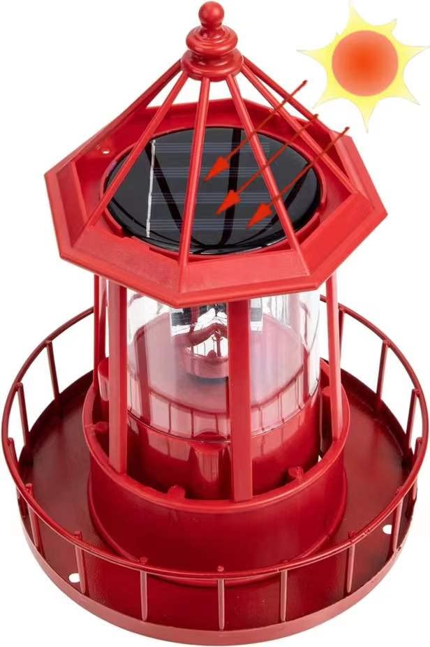 Solar Powered Lighthouse 360 Degree Rotating Waterproof Garden Statue Lights F448
