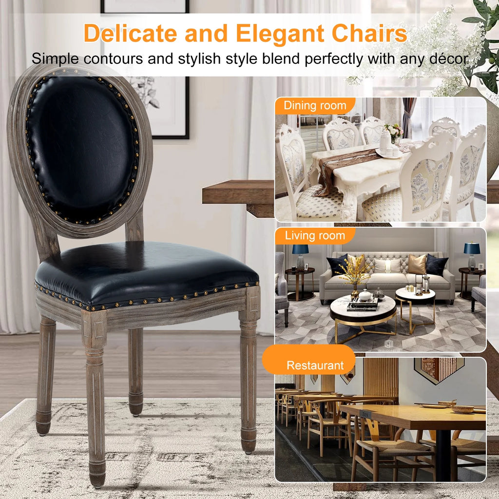 Black Leather Dining Chairs Set of 4 with Solid Wood Legs L556305