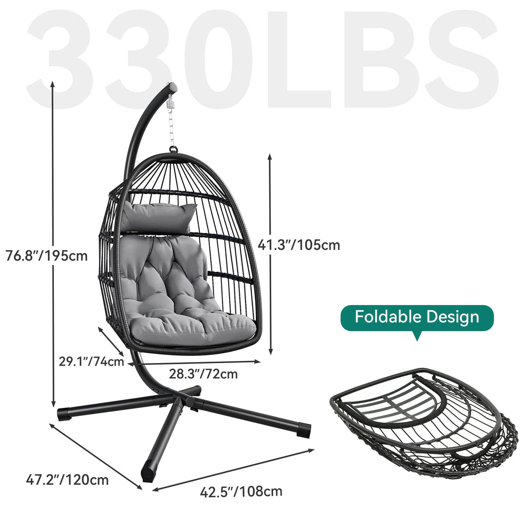 Hanging Egg Swing Chair with Stand Wicker Dark Gray S79182