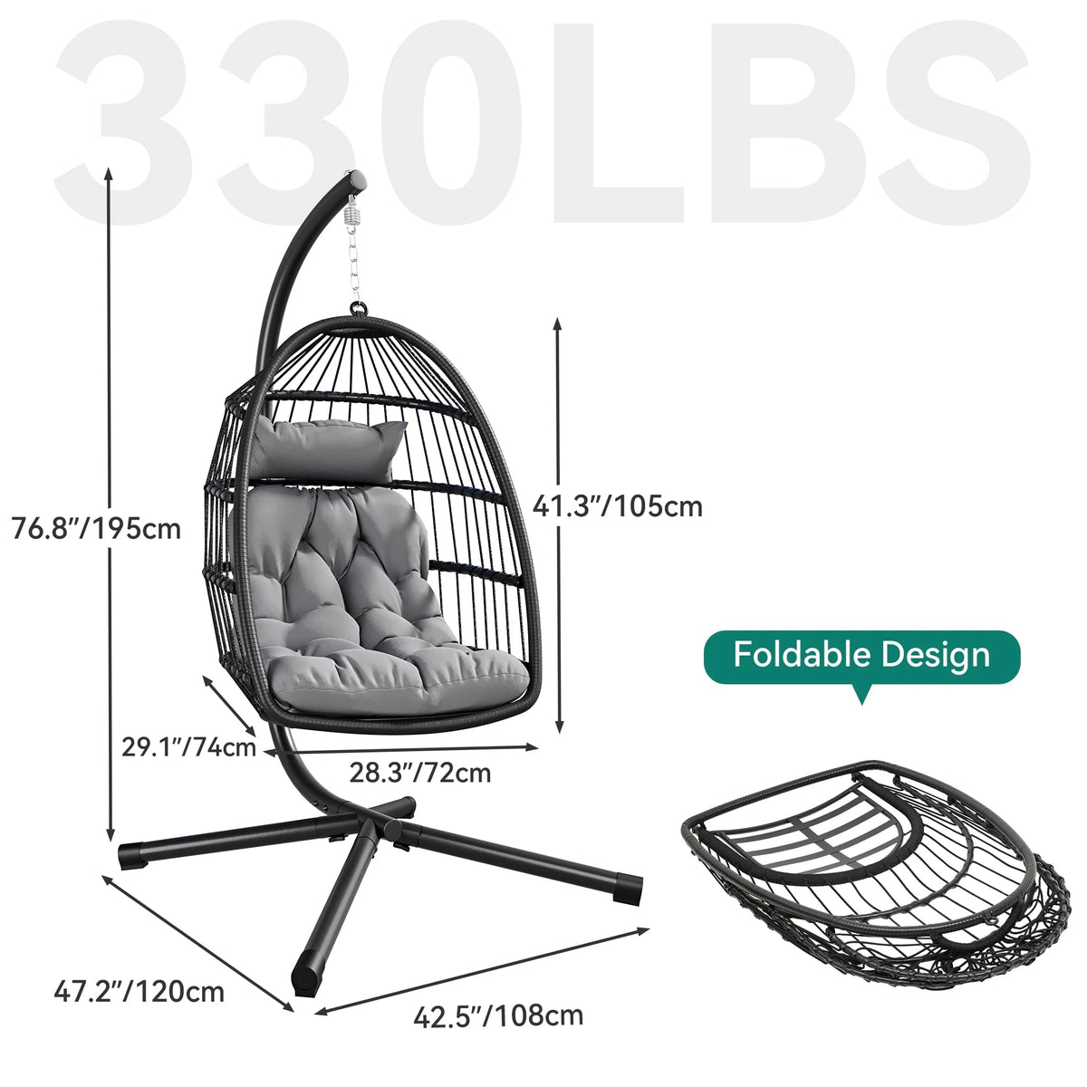 Hanging Egg Swing Chair with Stand Wicker Dark Gray S79182