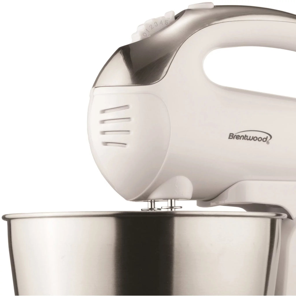 5 Speed Stand Mixer with Stainless Steel Bowl in White F66985