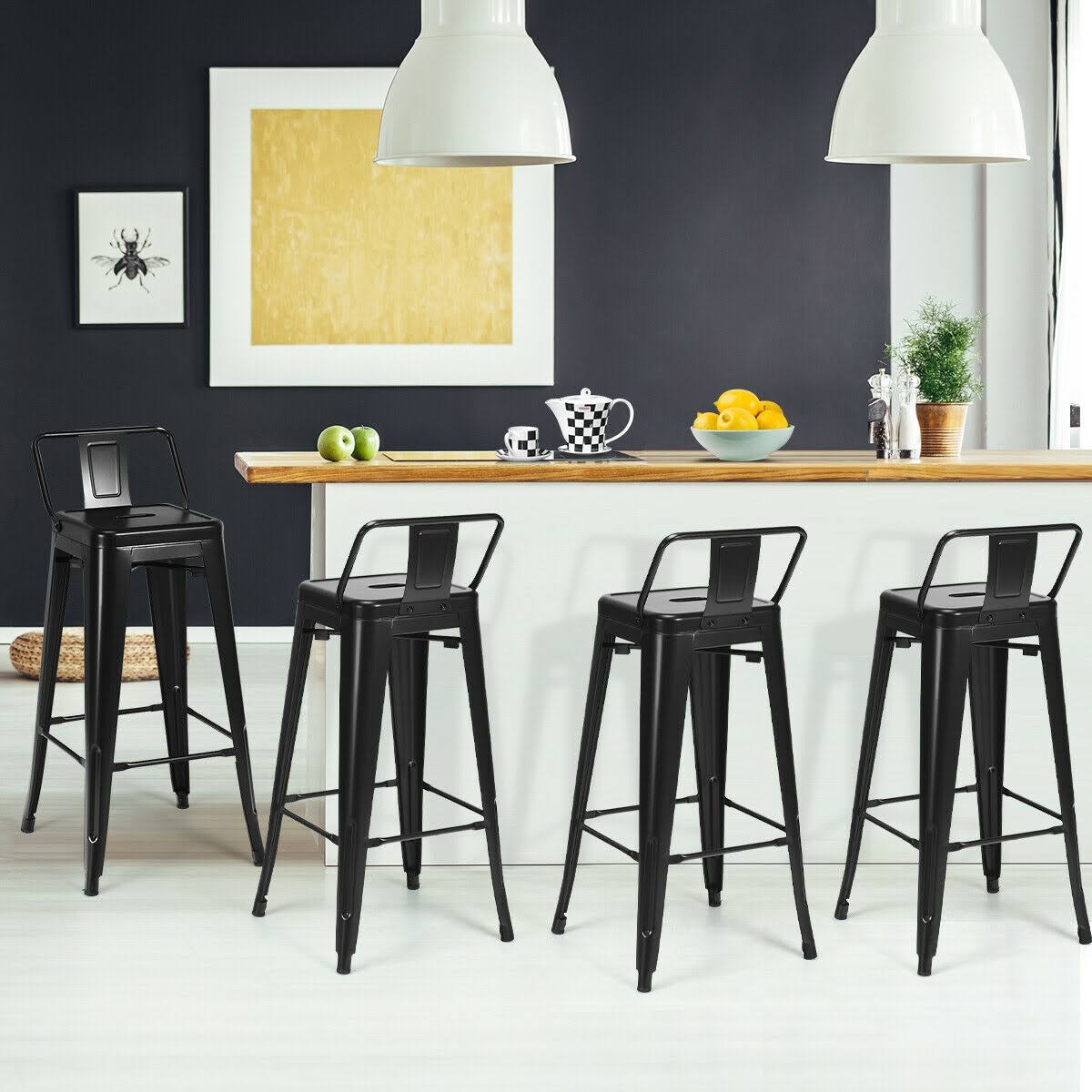 Black Metal Barstools Set of 4 L1298
