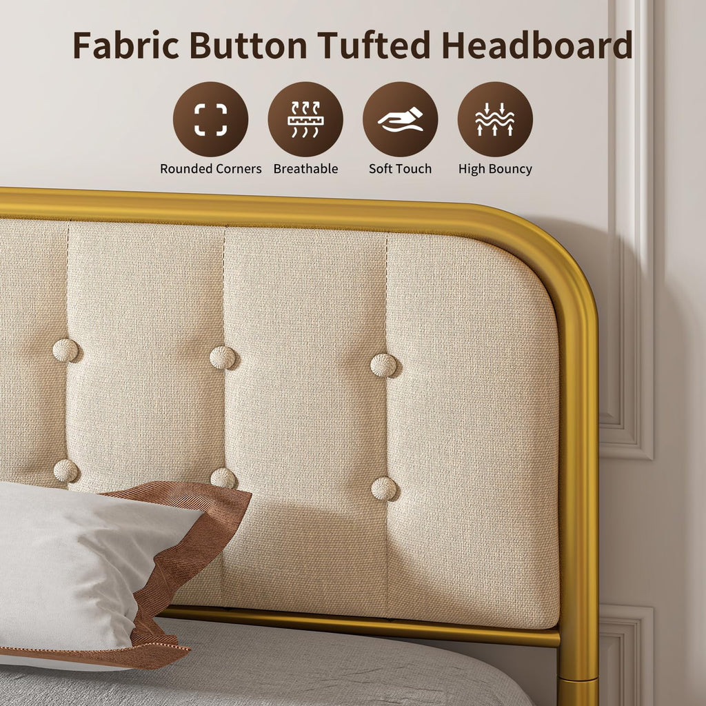 Beige Full Size Bed Frame with Headboard V299651