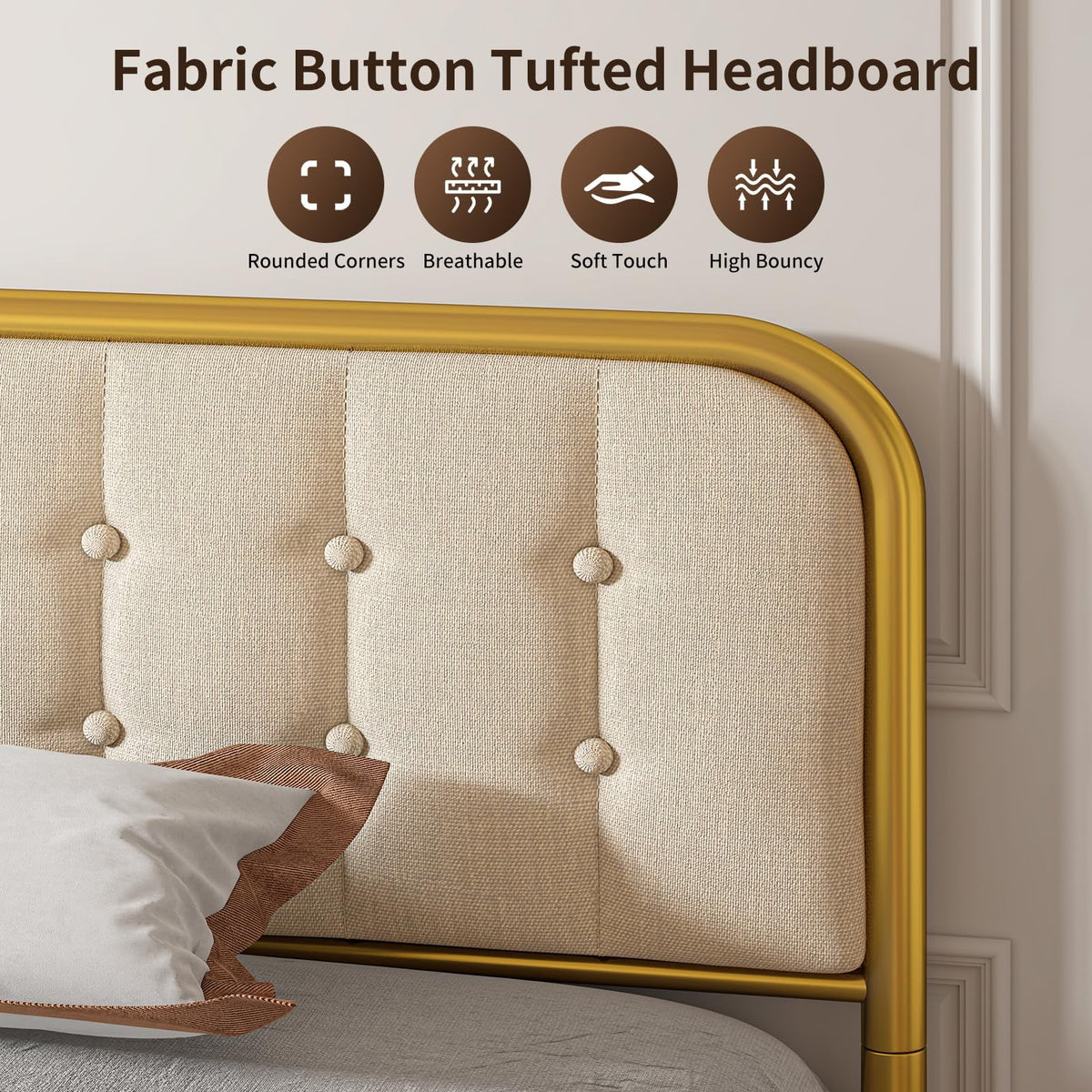 Beige Full Size Bed Frame with Headboard V299651
