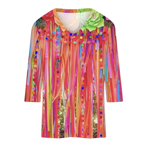 V Neck Elbow Length Sleeve Basic Tops Plus Size Blouse M50076