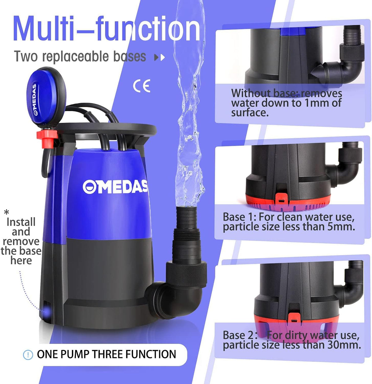 Electric 3 in 1 Submersible Pump 3/4HP 500W 3302GPH with Float Switch J3130