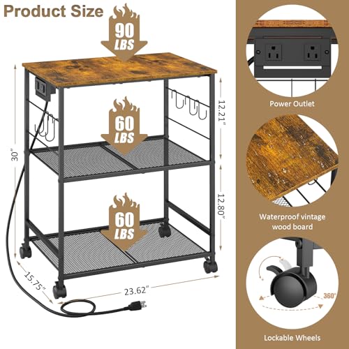 3 Tier Rolling Kitchen Cart with Lockable Wheels W91162