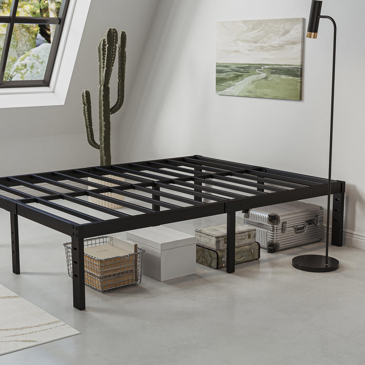 14" Queen Metal Bed Frame with Steel Slats P201229