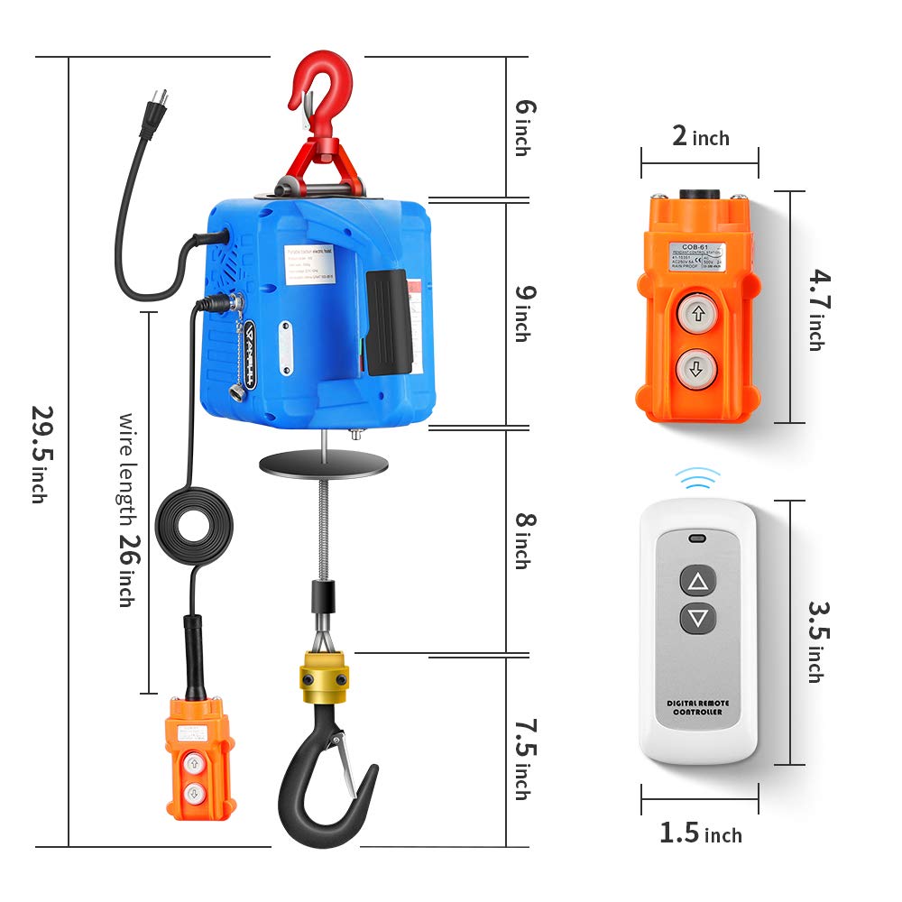 1100LBS 1500W 110V Electric Hoist Winch with 25ft Lifting Height T703375