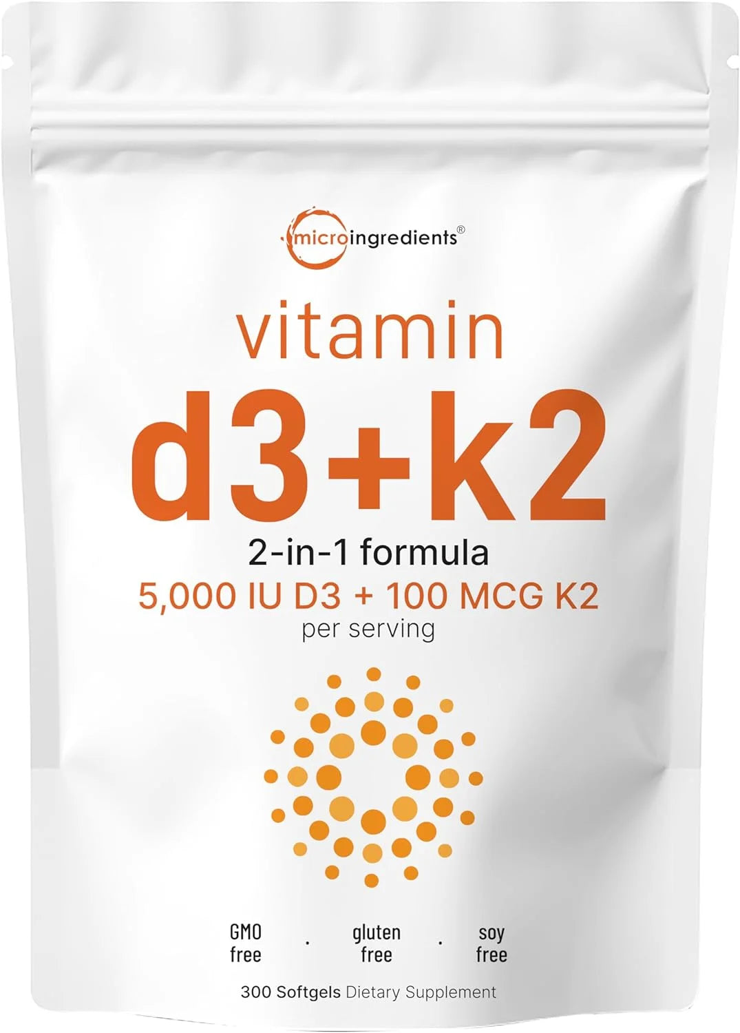 300 Soft-Gels Vitamin D3 5000 IU with K2 100 mcg V25826