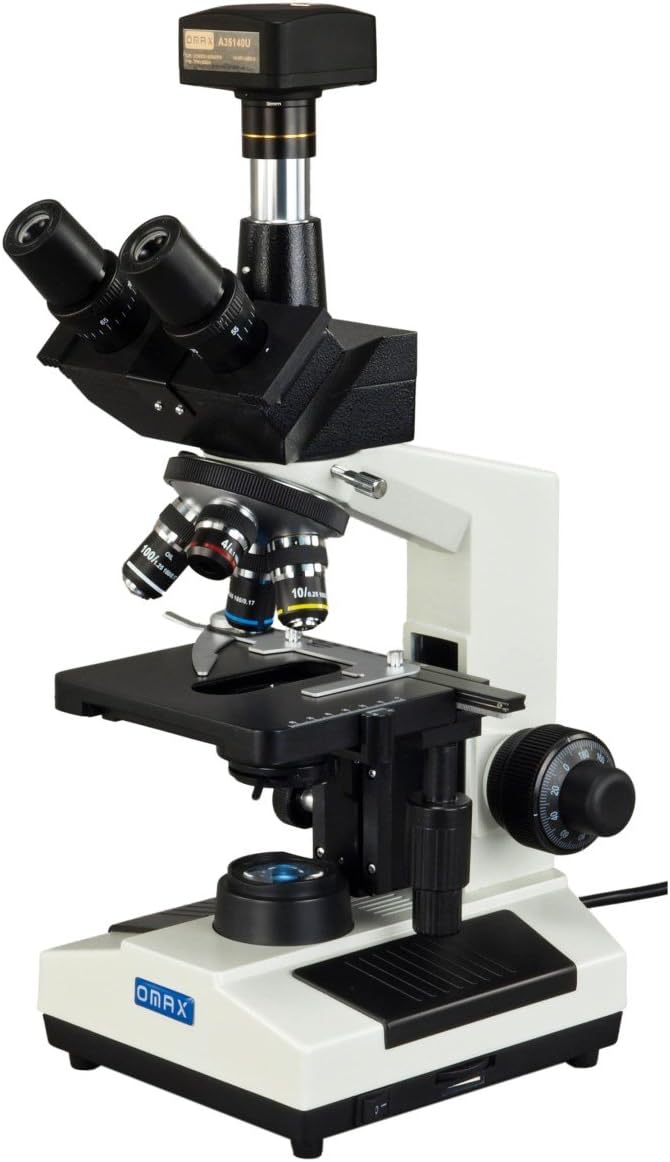 40X-2500X Full Size Lab Digital Trinocular Compound LED Microscope with 14MP USB Camera and 3D Mechanical Stage E878