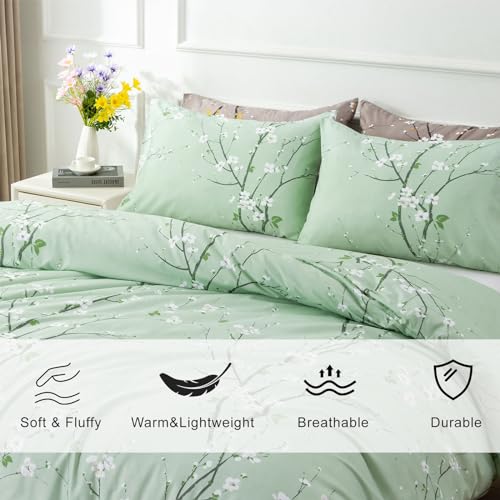 Queen Fluffy Soft Microfiber Floral Comforter Set with 2 Pillowcases D1429